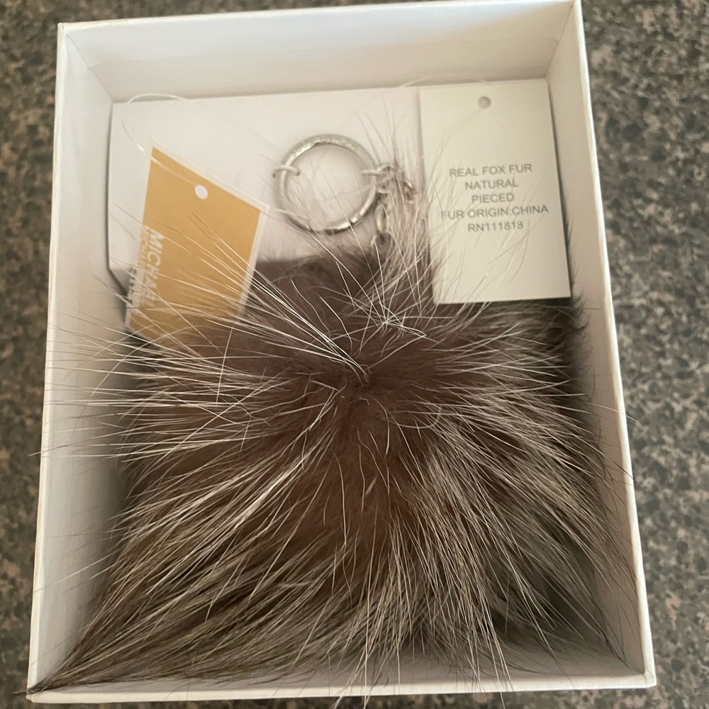 Michael Kors Silver and brown Real Fox Fur Keychain